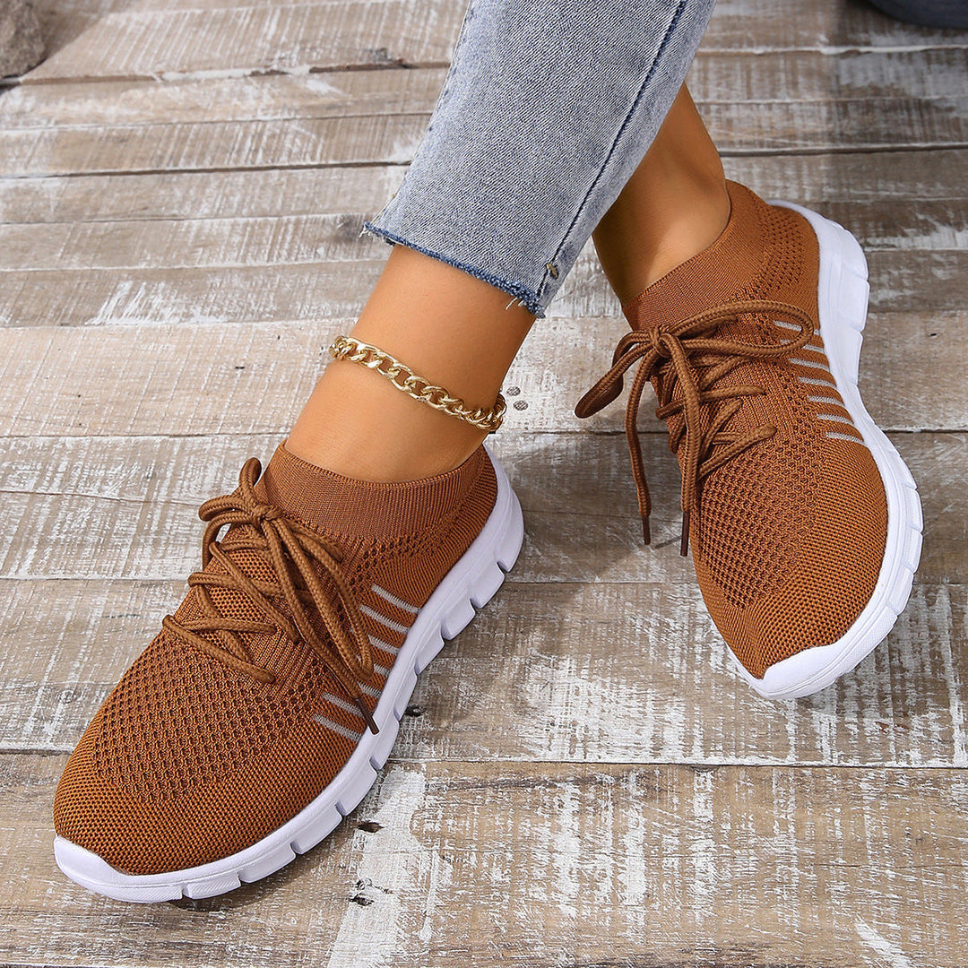 Women’s Athletic Sneakers - Flyknit Mesh - Lightweight Breathable - Lace-Up Casual Fit