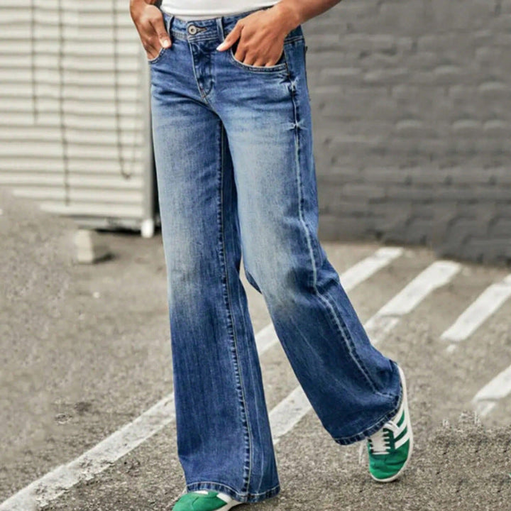 Women’s Wide-Leg Jeans – Relaxed Fit – Full Length – Embroidered Casual Denim