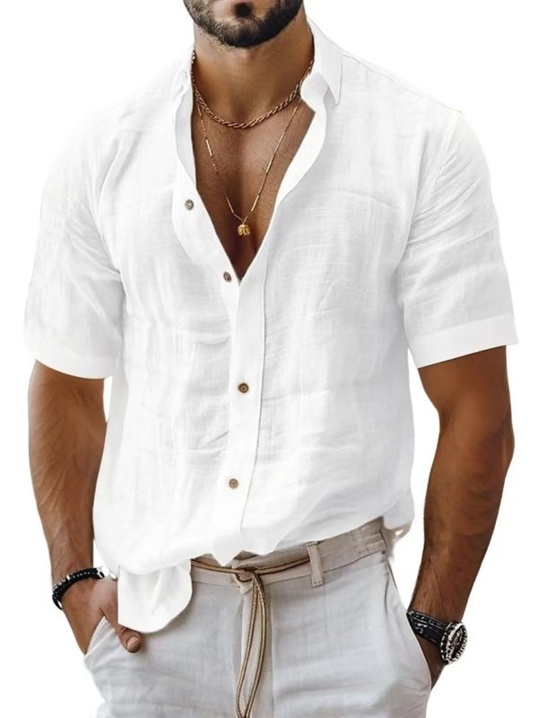 Men's Lapel Shirt – Breathable Blend – Relaxed Fit – Short Sleeve – Chest Pocket
