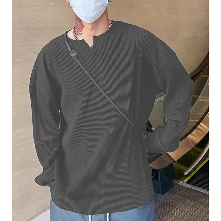 Men’s Long Sleeve T-Shirt - Ribbed Knit - Relaxed Fit - V-Neck Casual Base Layer