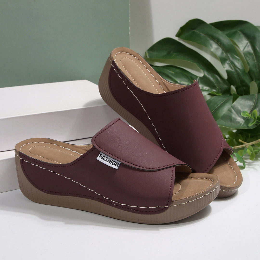 Women’s Wedge Mule Sandals – Open Toe – Slip-On – Cushioned Sole – Casual Comfort