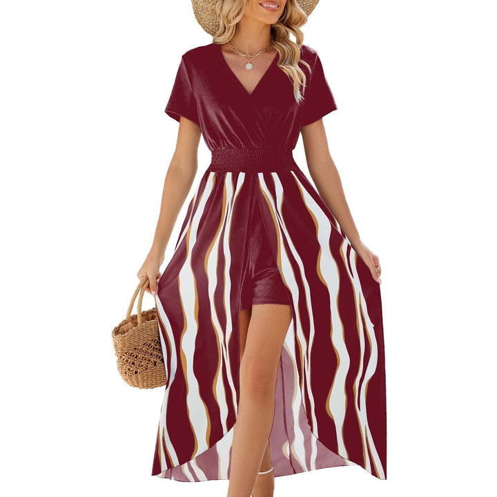 Women’s Maxi Dress – Breathable Blend – V-Neck Wrap – Fitted Waist – High Slit Skirt