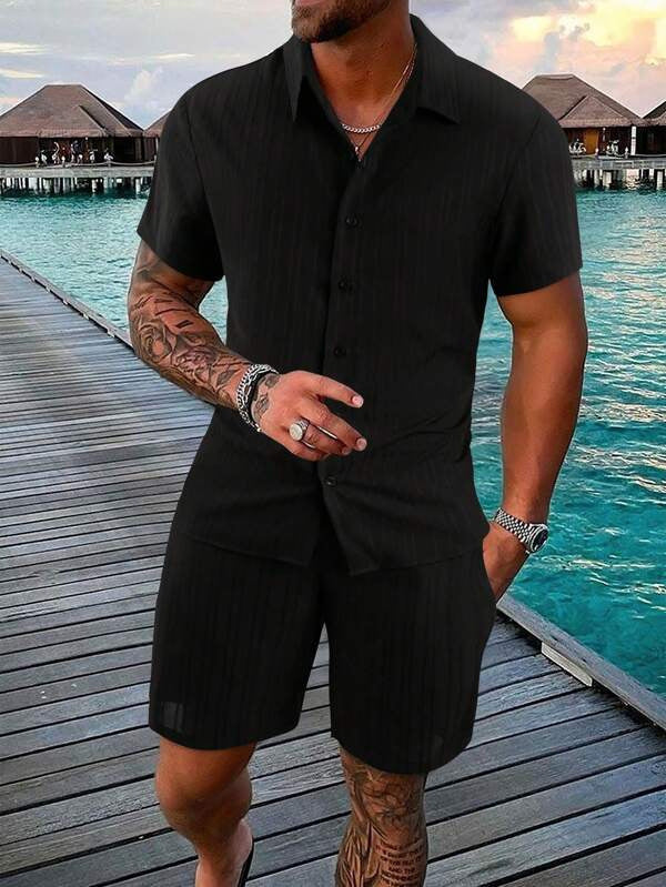 Men’s Shirt Set – Relaxed Fit – Cotton Blend – Short Sleeve – Button Down Casual Wear