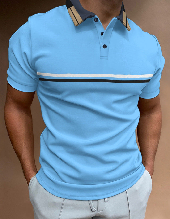 Men’s Polo Shirt – Slim Fit – Breathable Blend – Striped Chest – Short Sleeve