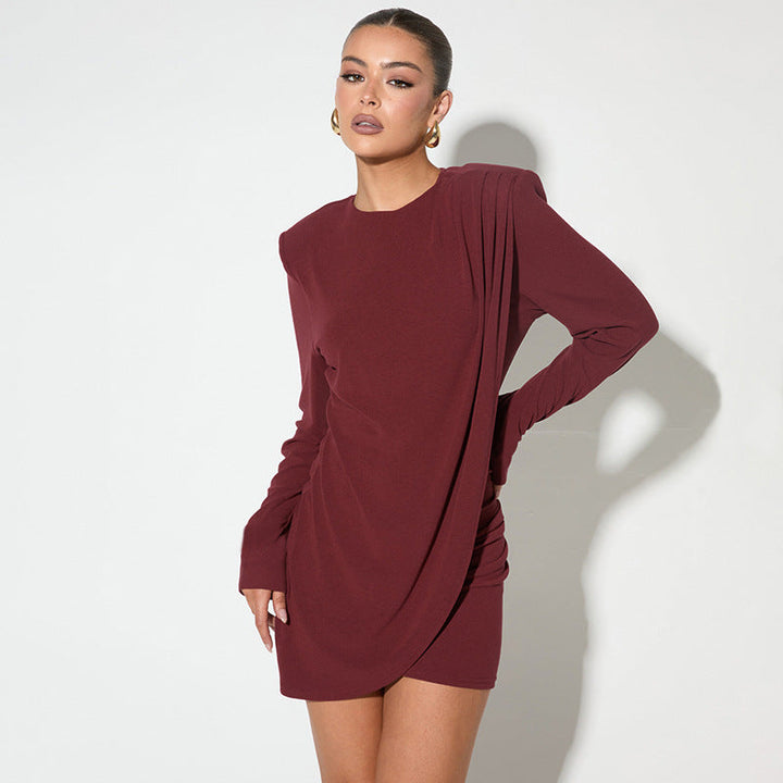 Women’s Bodycon Mini Dress - Slim Fit - Long Sleeve - Draped Detail Elegant Silhouette