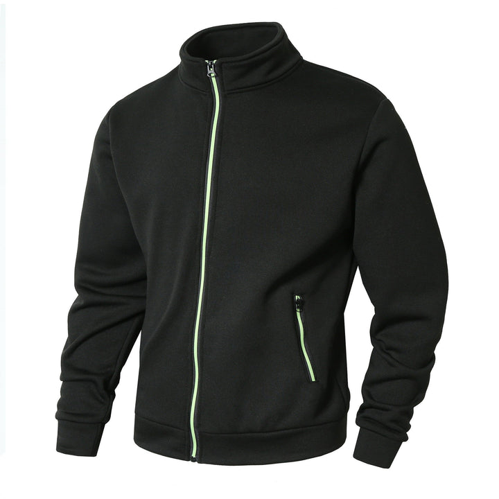 Men’s Zip-Up Jacket – Fleece Lined – Knit Fabric – Regular Fit – Stand Collar – Zipper Pockets