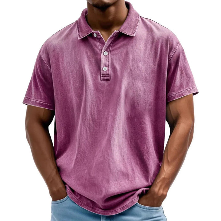 Men’s Polo Shirt - Relaxed Fit - Washed Retro Style - Short Sleeve Casual Wear