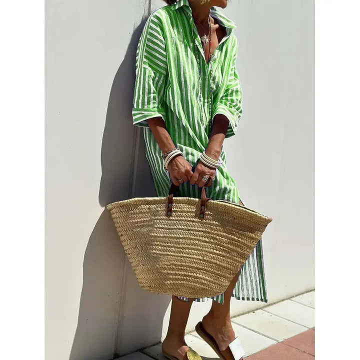 Women’s Shirt Dress – Relaxed Fit – Cotton – Button Down – Midi Length – Side Slit