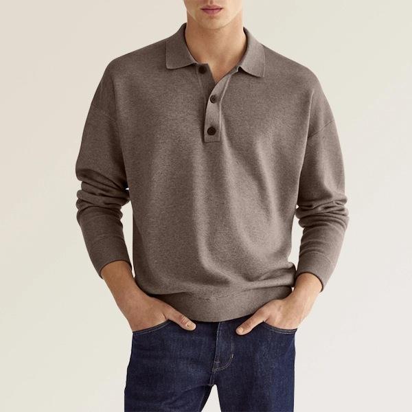 Men’s Polo Shirt - Soft Knit Cotton Blend - Regular Fit - Long Sleeve Ribbed Cuffs