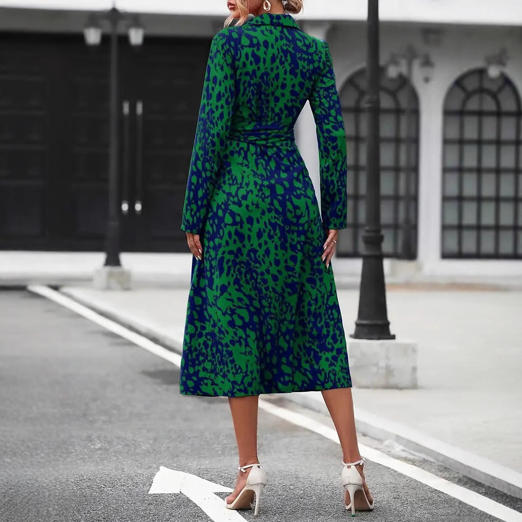 Women’s A-Line Dress – Button Down – Waist Tie – Long Sleeve – Breathable Blend