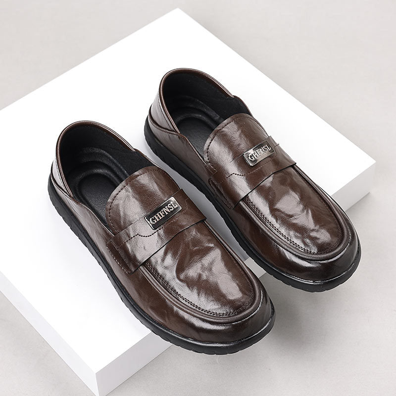 Men’s Leather Loafers – Slip-On Comfort – Rubber Sole – Decorative Strap – Smart Casual