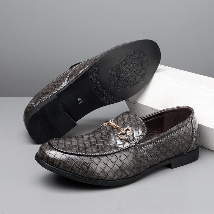 Men's Loafers - Woven Texture - Leather-Like Finish - Metal Bit - Formal Fit