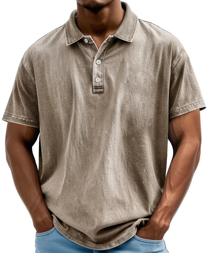 Men’s Polo Shirt - Relaxed Fit - Washed Retro Style - Short Sleeve Casual Wear