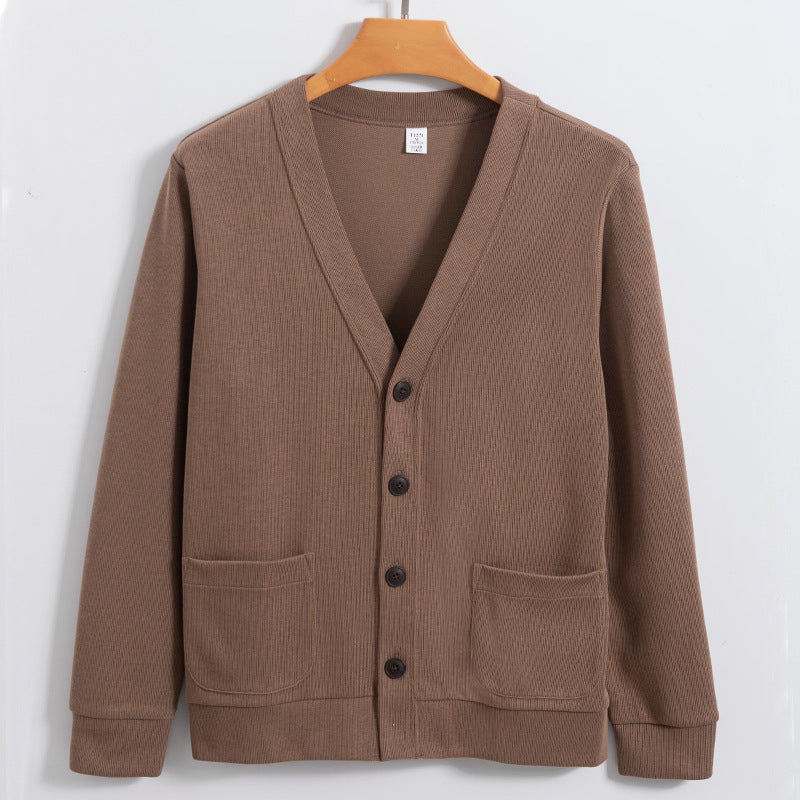 Men’s Cardigan – 100% Cotton Knit – Relaxed Fit – V-Neck – Button Front with Pockets