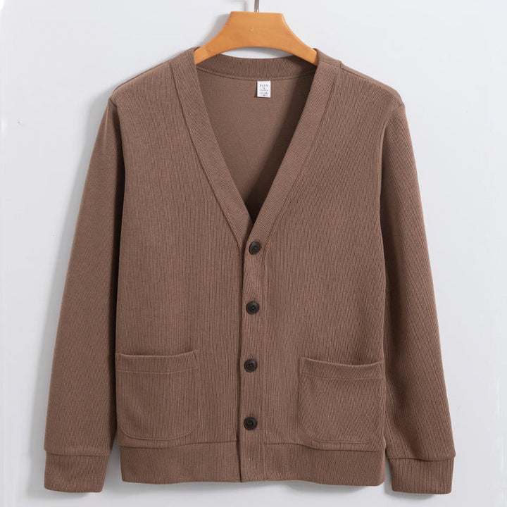Men’s Cardigan – 100% Cotton Knit – Relaxed Fit – V-Neck – Button Front with Pockets