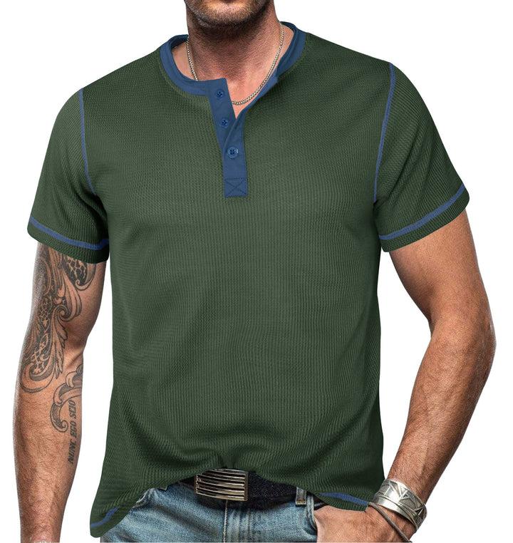 Men’s Henley Shirt – Slim Fit – Cotton – Ribbed Texture – Short Sleeve Casual Wear