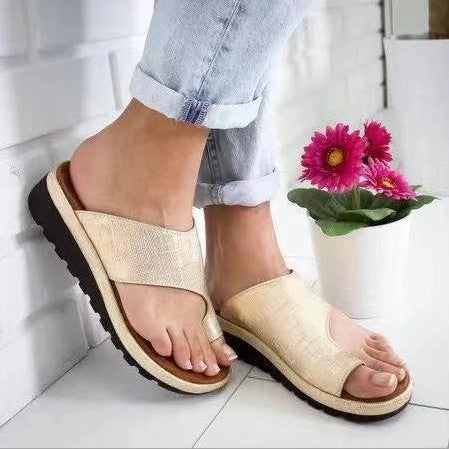 Women’s Wedge Heel Slippers – Open Toe – Soft Flexible Upper – Orthopedic Slip-On