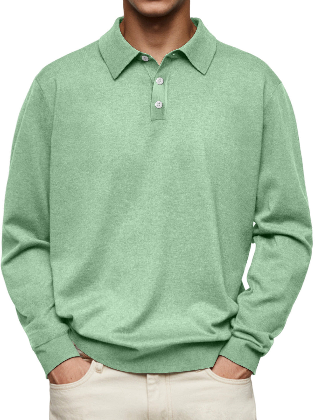 Men’s Polo Shirt - Soft Knit - Relaxed Fit - Long Sleeve Casual Wear