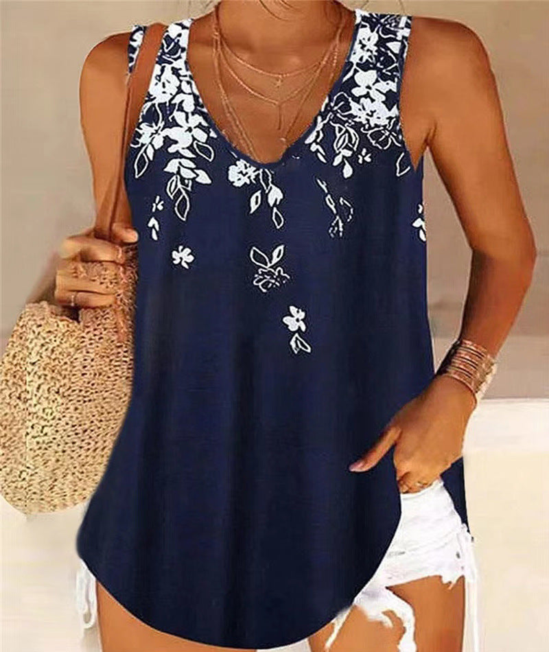 Women’s Tank Top – V-Neck – Relaxed Fit – Sleeveless – Soft Breathable Fabric – Floral Print
