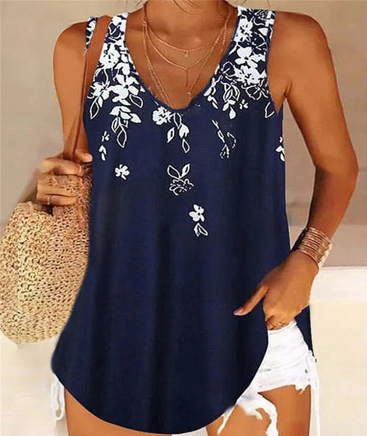 Women’s Tank Top – V-Neck – Relaxed Fit – Sleeveless – Soft Breathable Fabric – Floral Print