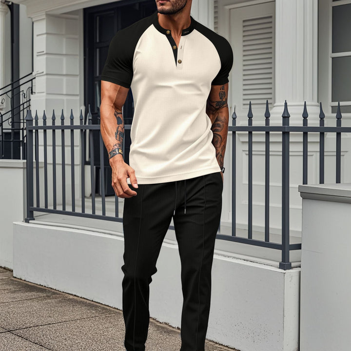 Men’s Two-Piece Set – Short Sleeve Shirt – Slim Fit – Cotton – Button Placket – Casual Wear