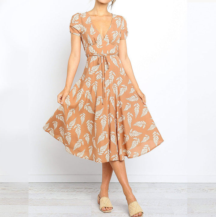 Women’s Midi Dress - Breathable Blend - V-Neck - Flattering A-Line Fit - Short Sleeve