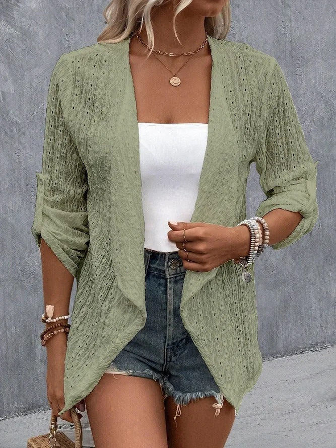 Women’s Cardigan – Crochet Knit – Relaxed Fit – Open Front – Lightweight Boho Layer