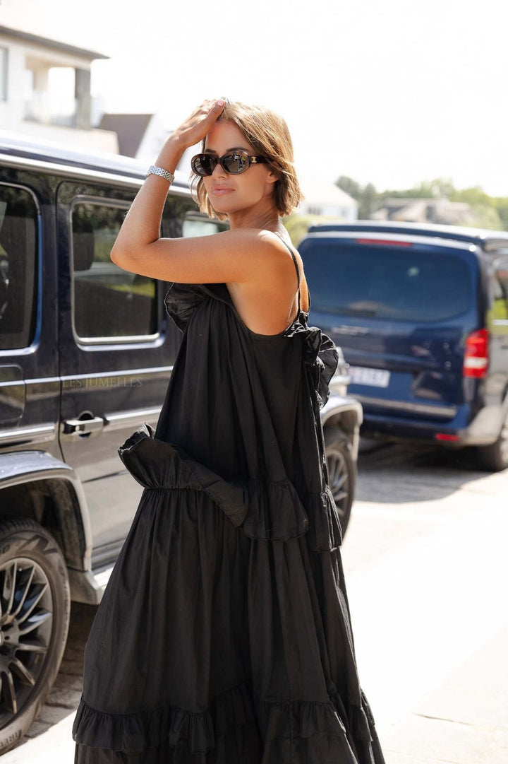 Women’s Maxi Dress - Lightweight Cotton - Ruffle Neckline - Tiered Skirt - Spaghetti Straps