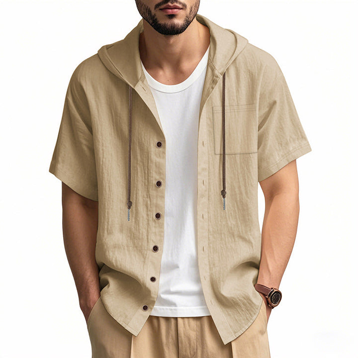 Men’s Hooded Shirt – Lightweight Breathable Fabric – Relaxed Fit – Short Sleeve Casual