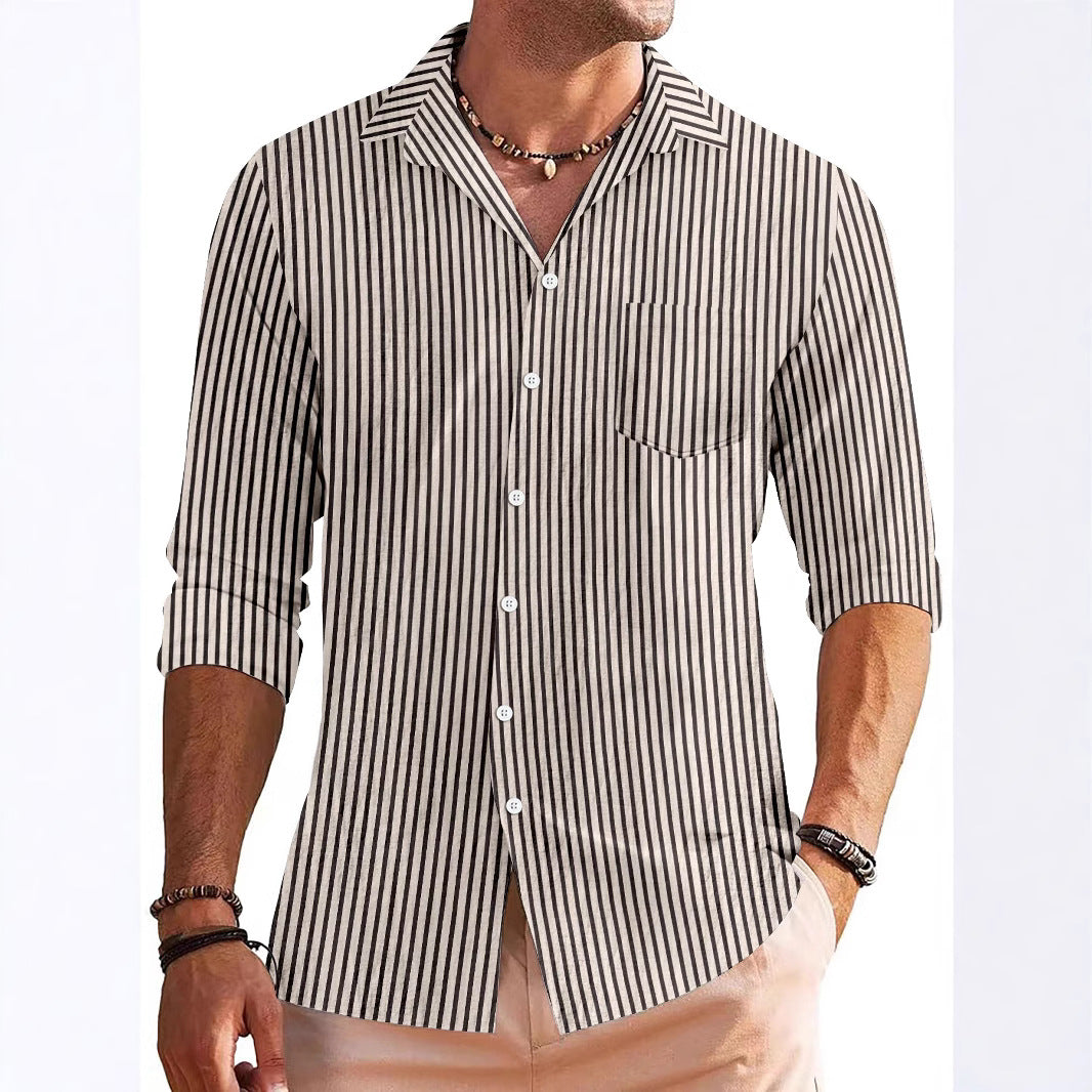 Men’s Long Sleeve Shirt – Regular Fit – Breathable Blend – Modern Stripe – Chest Pocket