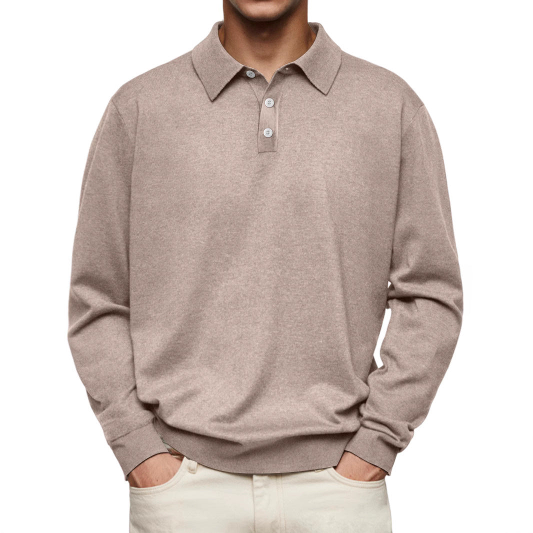 Men’s Polo Shirt - Soft Knit - Relaxed Fit - Long Sleeve Casual Wear