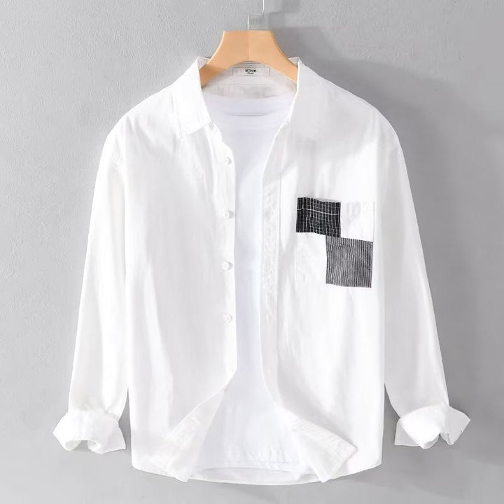 Men’s Long Sleeve Shirt – Relaxed Fit – Cotton Blend – Chest Patch Pocket – Casual Button Down