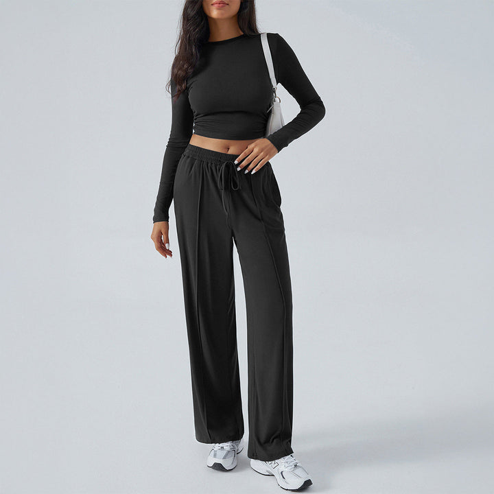 Women’s Two-Piece Set – Slim Fit Cropped Top – High-Waist Wide-Leg Stretch Pants