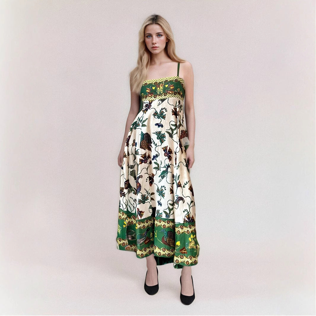 Women’s Maxi Dress – Lightweight Cotton – Flowy Fit – Thin Strap – Boho Print