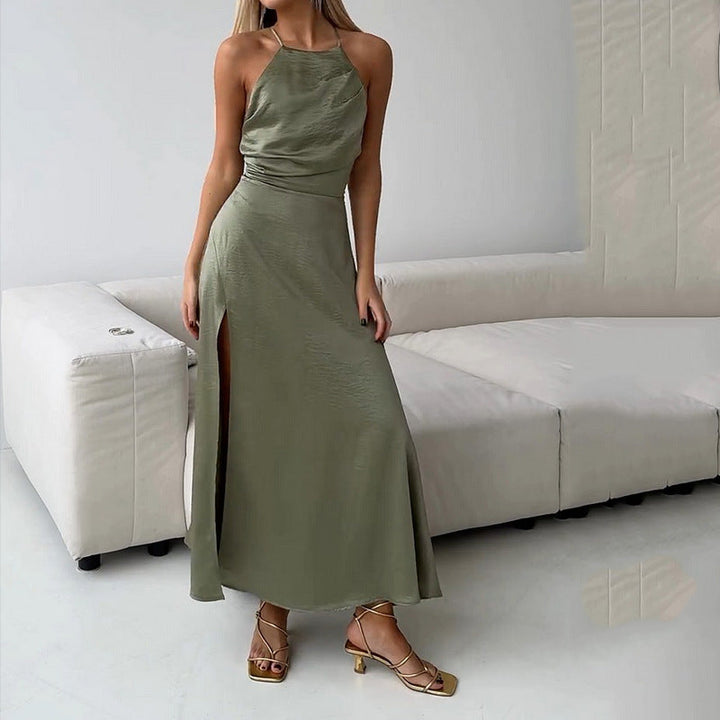Women’s Maxi Dress - Halter Neck - Open Back - Thigh Slit - Flowy Lightweight Fit