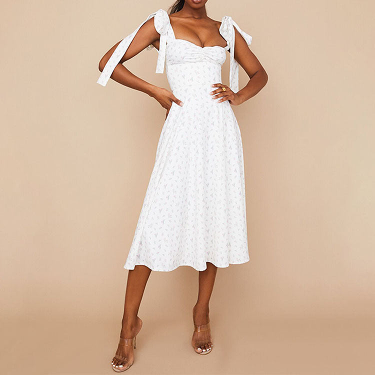 Women’s Maxi Dress – Sweetheart Neckline – Ruched Bodice – Side Slit – Flowy Cotton Blend