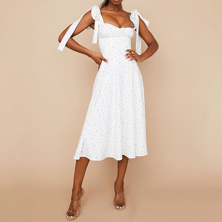 Women’s Maxi Dress – Sweetheart Neckline – Ruched Bodice – Side Slit – Flowy Cotton Blend