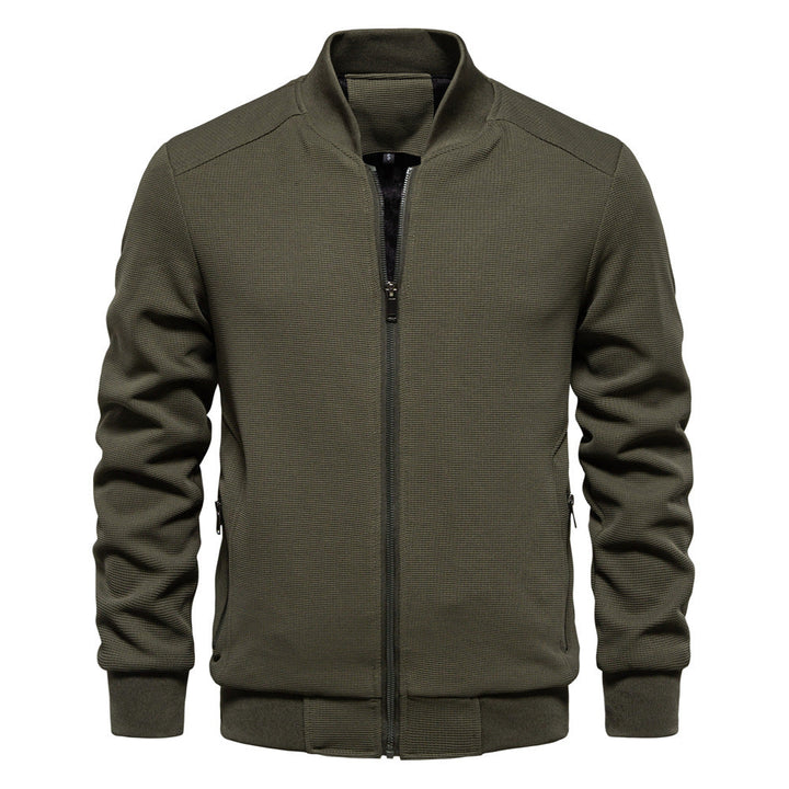 Men's Bomber Jacket – Slim Fit – Textured Fabric – Zipper Front – Ribbed Trim