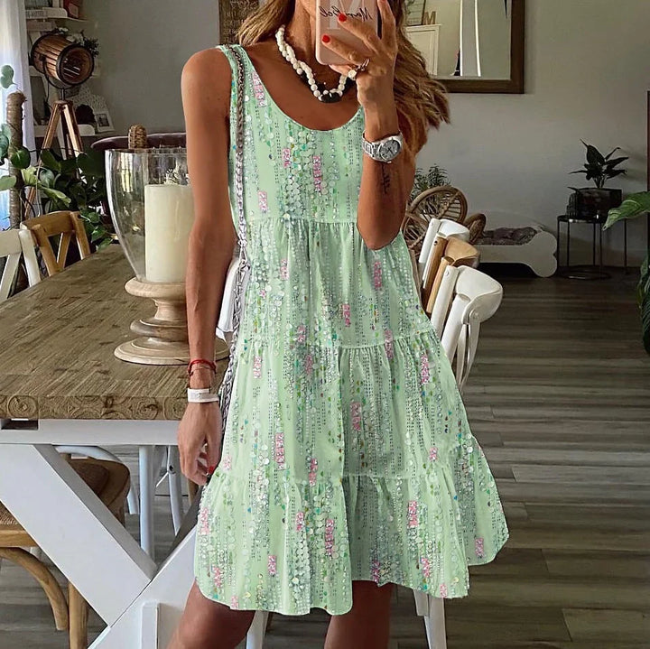 Women’s Sleeveless Dress – Cotton – A-Line Fit – Tiered Ruffle – Above Knee Length