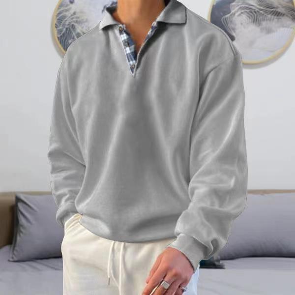 Men’s Sweatshirt – Soft Knit – Loose Fit – V-Neck Lapel – Ribbed Cuffs – Casual Wear