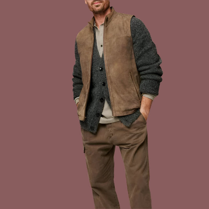 Men’s Vest – Luxury Fabric – Structured Relaxed Fit – Zip Front – Stand Collar