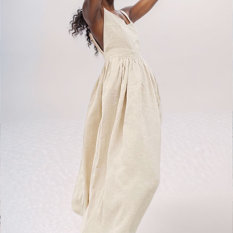 Women’s One-Shoulder Dress – Asymmetrical Neckline – Tie Strap – High Slit – Flowy Fit