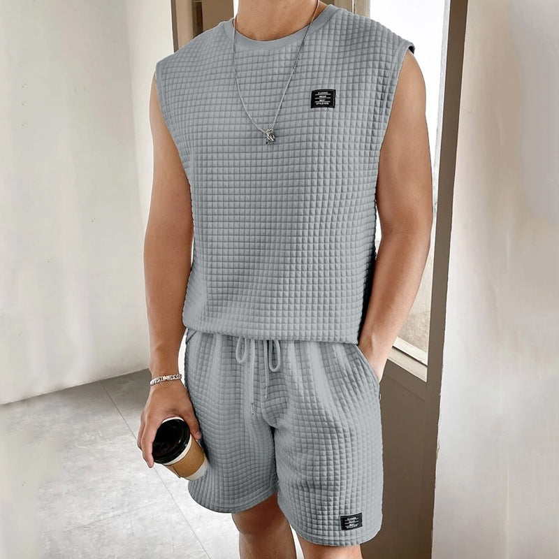 Men’s Sleeveless Lounge Set – Soft Waffle Knit – Relaxed Fit – Breathable Casual Wear