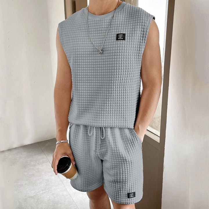 Men’s Sleeveless Lounge Set – Soft Waffle Knit – Relaxed Fit – Breathable Casual Wear