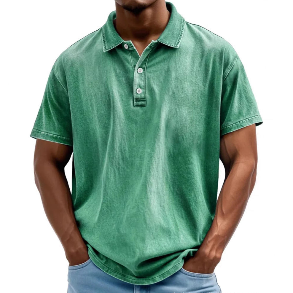 Men’s Polo Shirt - Relaxed Fit - Washed Retro Style - Short Sleeve Casual Wear
