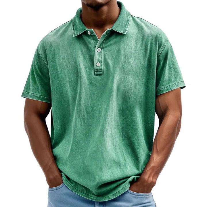 Men’s Polo Shirt - Relaxed Fit - Washed Retro Style - Short Sleeve Casual Wear