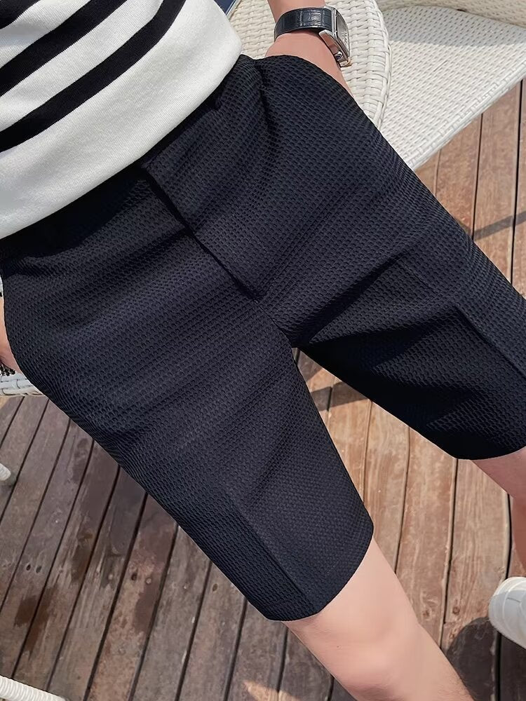 Men’s Tailored Shorts – Slim Fit – Knee Length – Button Waist – Belt Loops