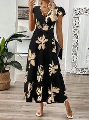 Women’s Maxi Dress – Wrap Style – Elegant Fit – Floral Pattern – Breathable Blend