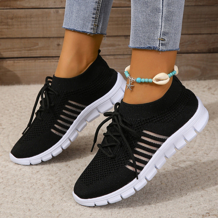Women’s Athletic Sneakers - Flyknit Mesh - Lightweight Breathable - Lace-Up Casual Fit