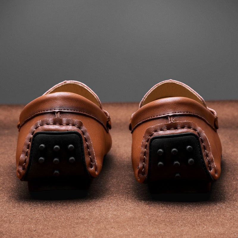 Men's Loafers – Slip-On Design – Metal Buckle – Round Toe – Textured Sole